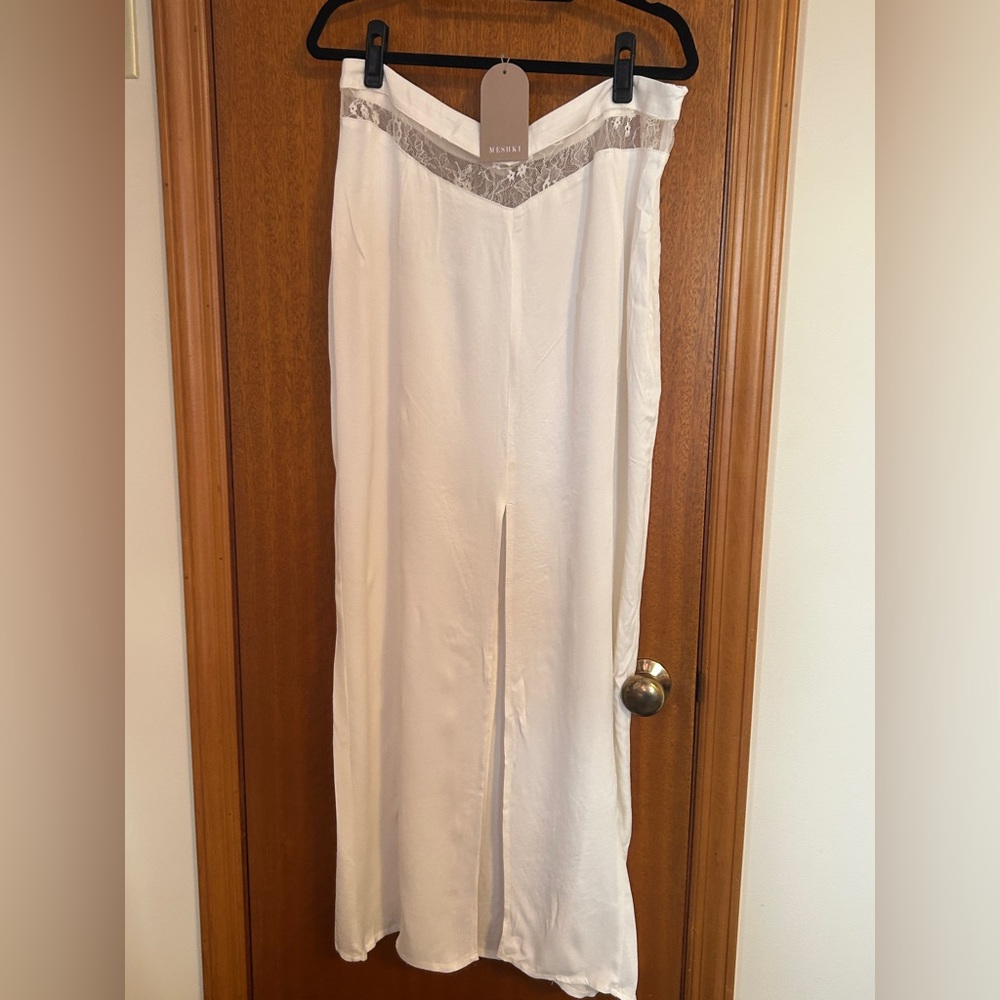 White Slit Maxi Skirt with Lace Detail